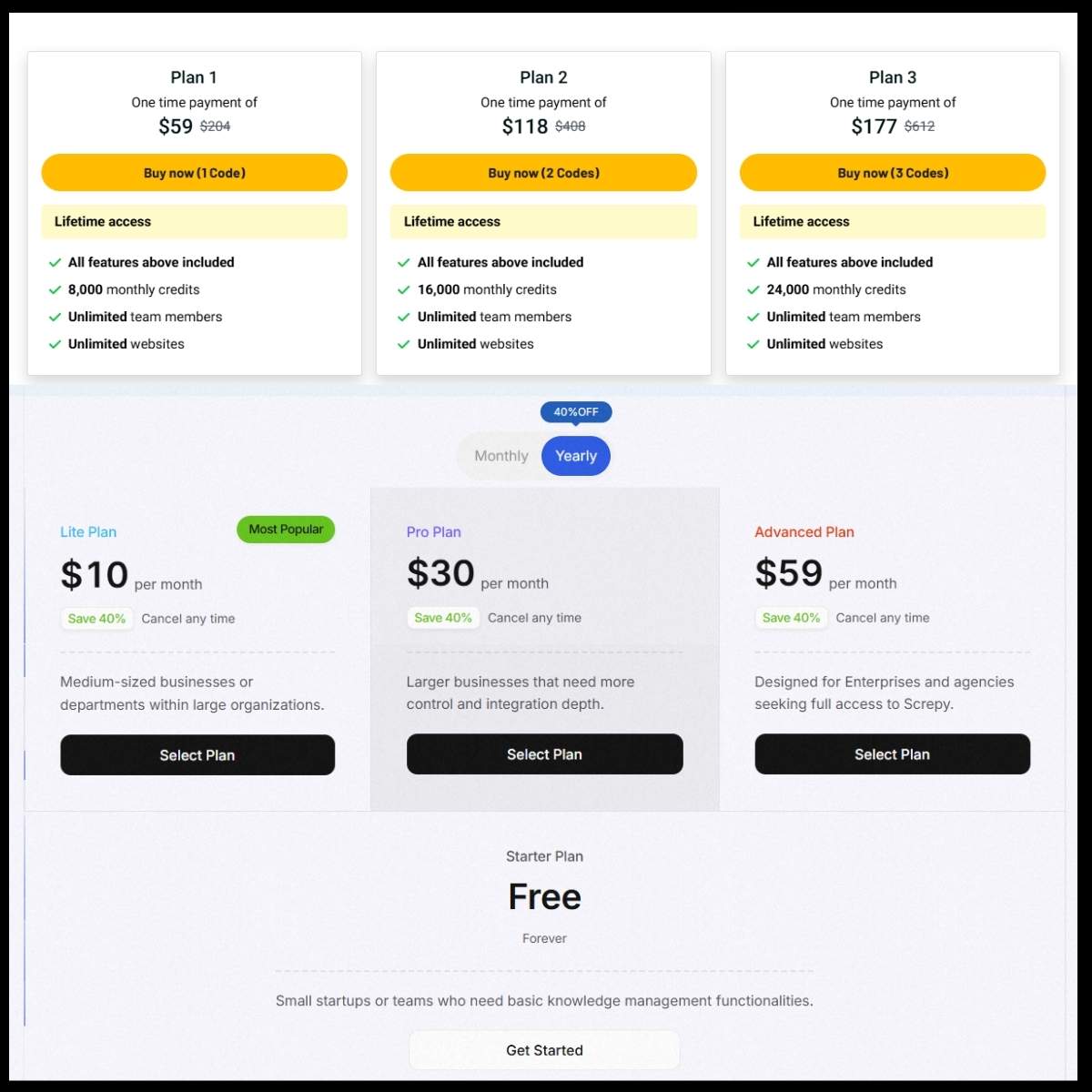 Pricing and Plan feature