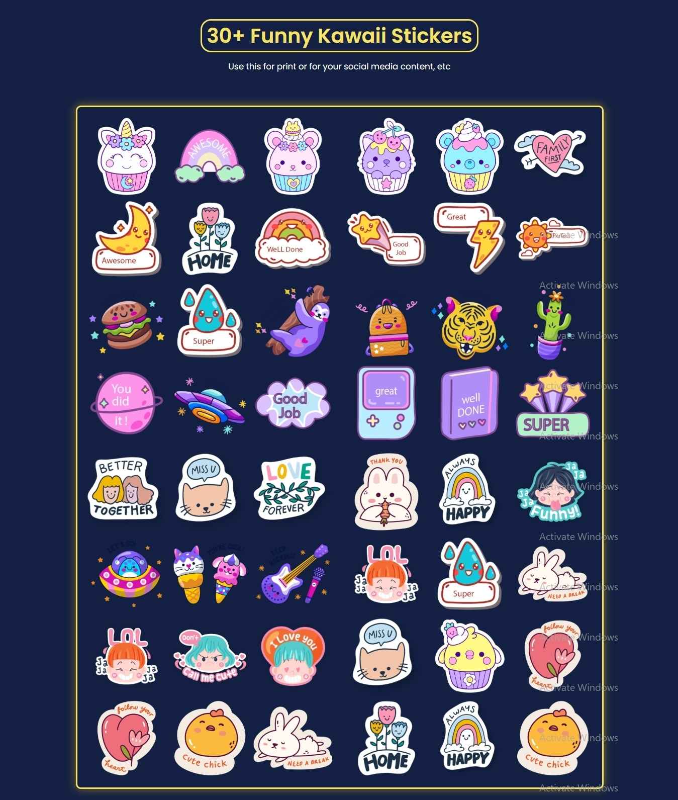 30+ Funny Kawaii Stickers Use this for print or for your social media content, etc