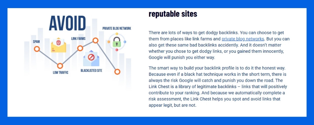 Avoid dodgy links. Target only reputable sites